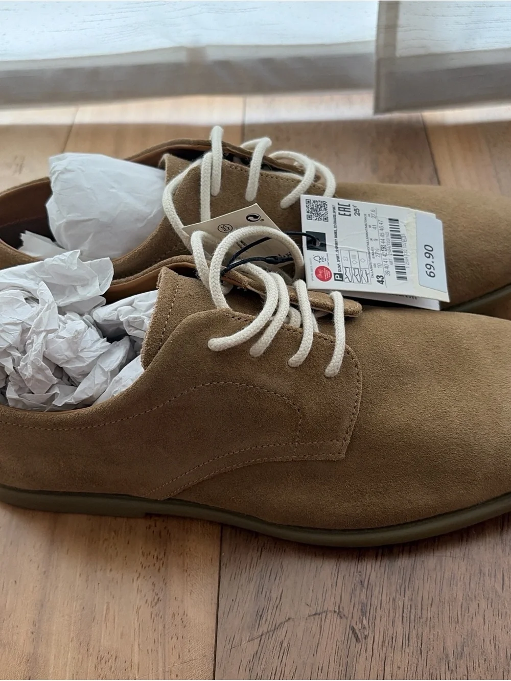 Zara Men's Suede Lace-Up Shoes - Tan